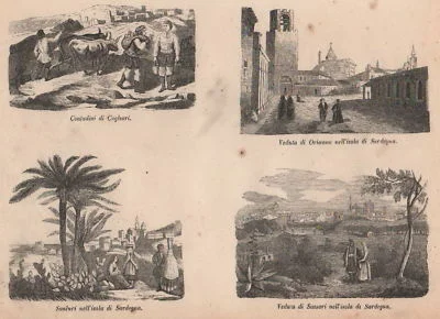Xilografia con Quattro Vedute della Sardegna, Ottocento