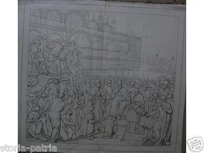 Acquaforte di Piazza San Marco a Venezia con Cerimonia alla Presenza del Doge, Disegnata da G. Ferretti e Incisa da Ludovico