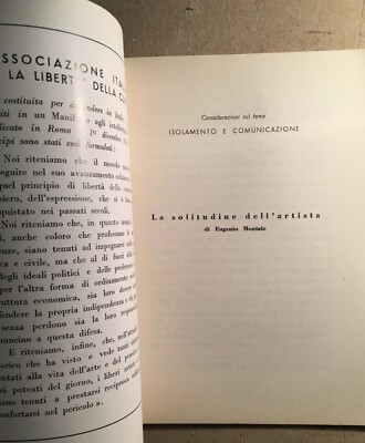 Eugenio Montale: La Solitudine Dell'Artista, Conferenza 1952