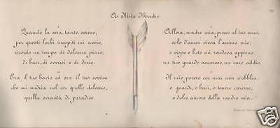 Aurelio Costanzo A Mia Madre Brano Calligrafico d'Epoca Antica Stampa