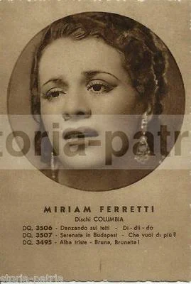 Cartolina Pubblicitaria Columbia, Ritratto di Miriam Ferretti, 1941