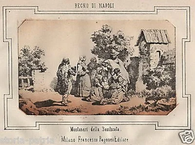 Basilicata, Lucania: Costumi Popolari Montanari. Antica Litografia Del XIX Secolo