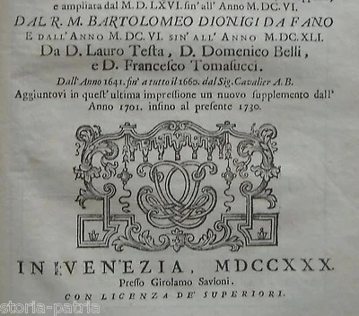 Cronologia Ecclesiastica di Onofrio Panvinio, Venezia 1730