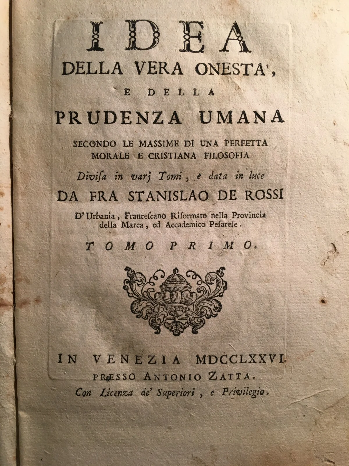 De Rossi, Idea della Vera Onestà e della Prudenza Umana, 1776, foto 2 di 12