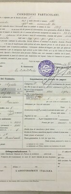 L'Assicuratrice Italiana Infortuni Milano Antica Polizza Antrodoco