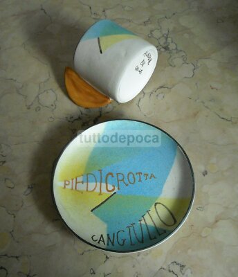 Tazza Con Piattino In Ceramica Di Albissola, Decoro Futurista Attribuito A Francesco Cangiullo
