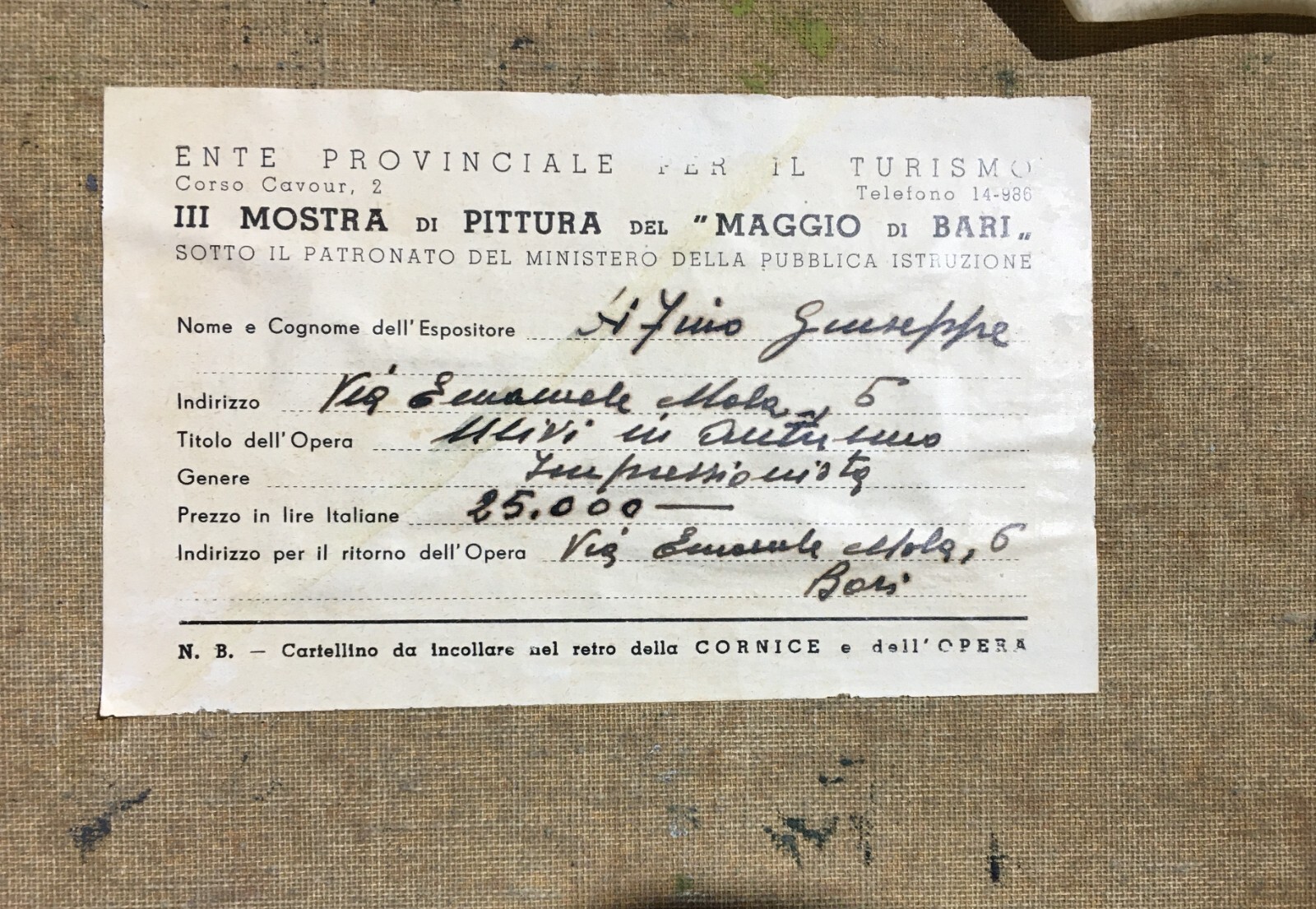 Arte Del '900, Puglia: Giuseppe Di Fino Ulivi In Autunno (Mostra Maggio Di Bari)