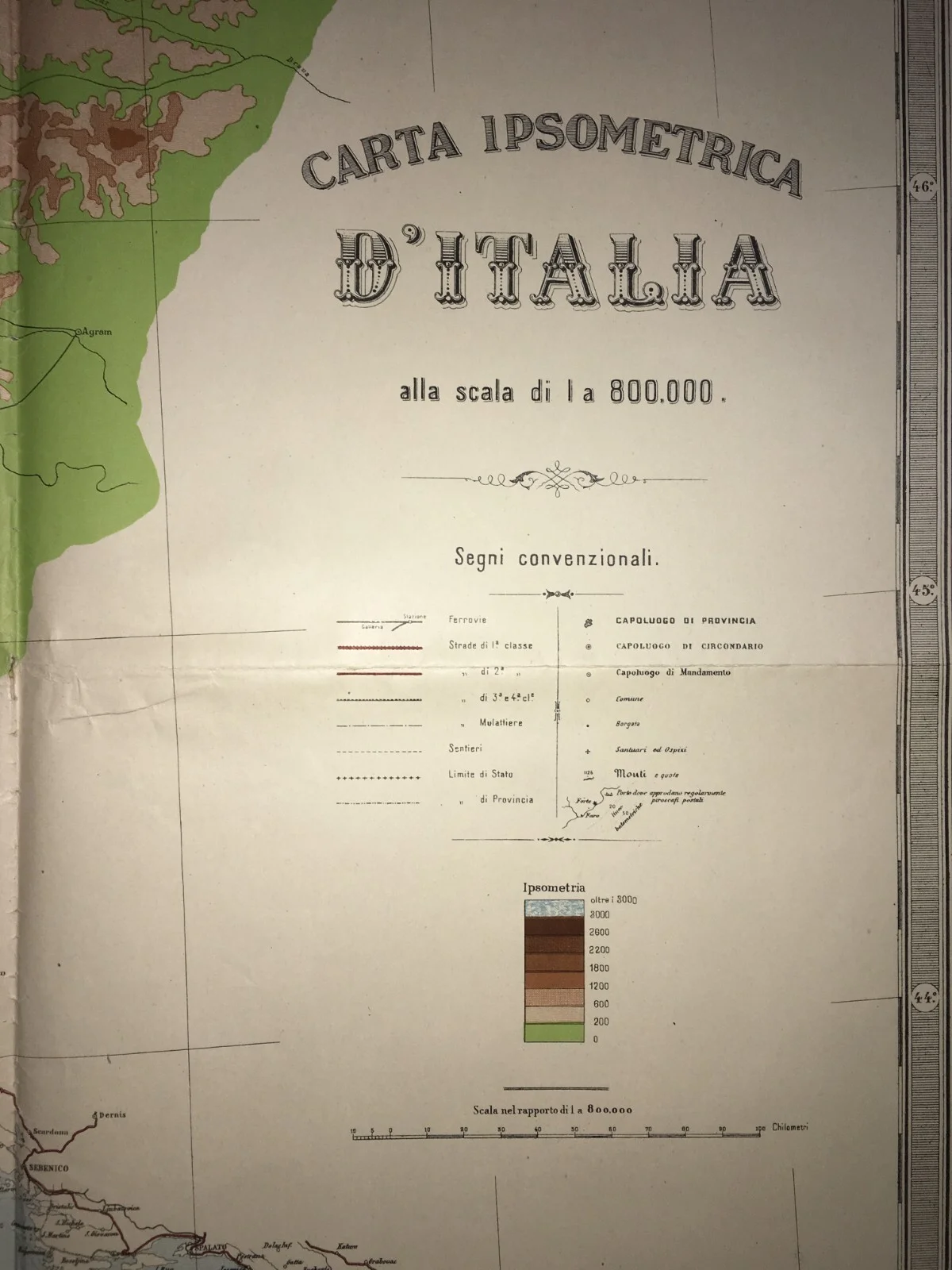 Grande Mappa Geografica, Geofisica E Ipsometrica d'Italia, 1921, foto 7 di 17