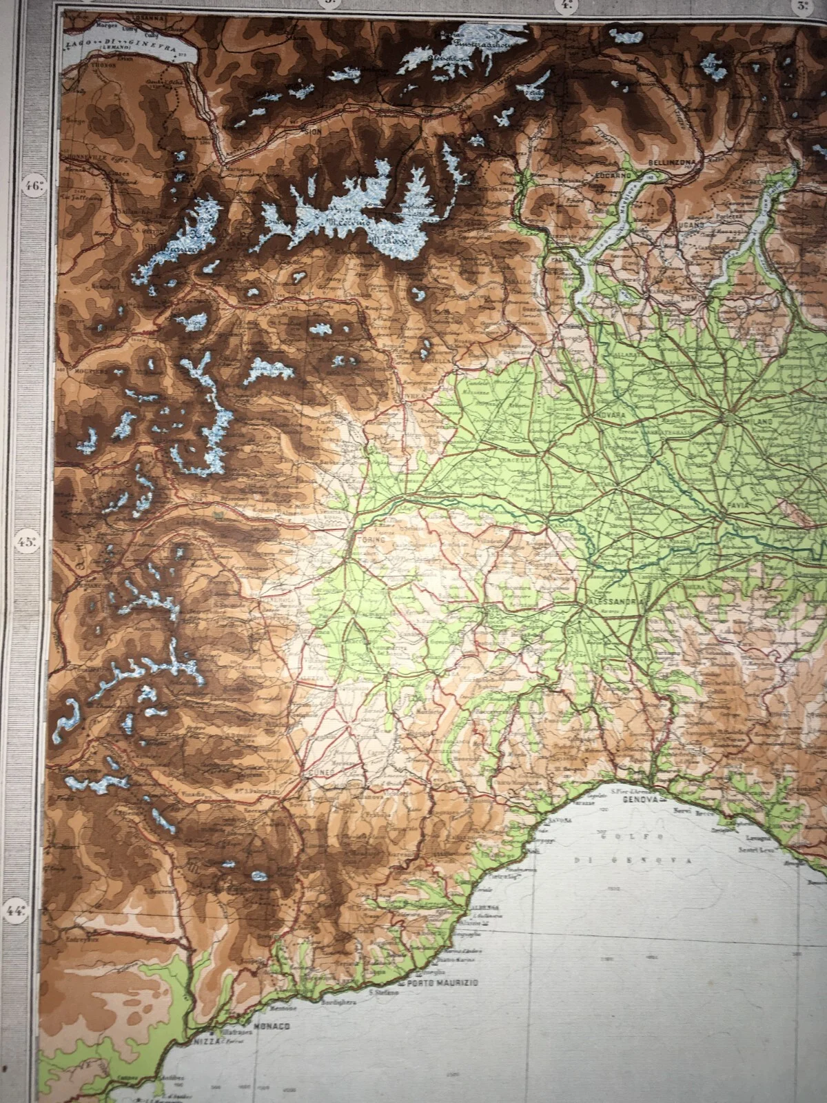Grande Mappa Geografica, Geofisica E Ipsometrica d'Italia, 1921, foto 5 di 17