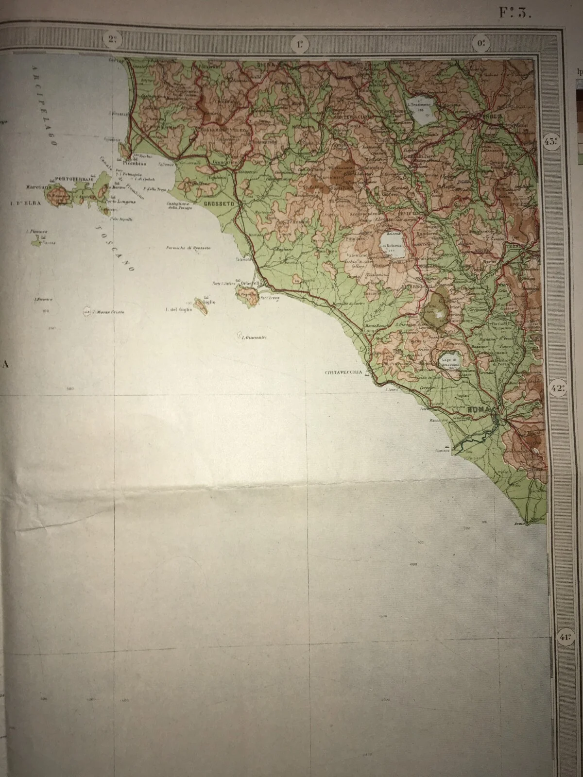 Grande Mappa Geografica, Geofisica E Ipsometrica d'Italia, 1921, foto 16 di 17