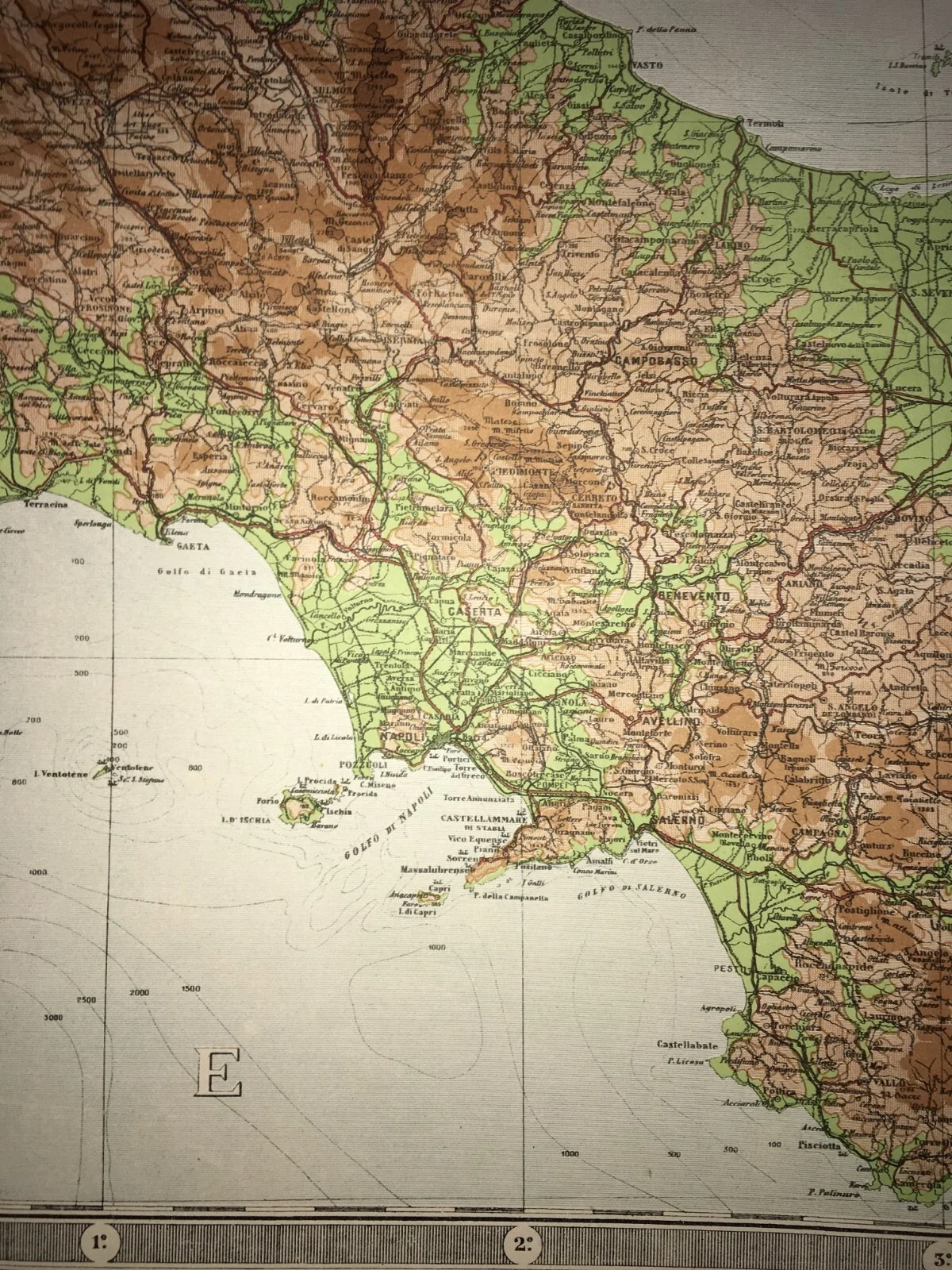Grande Mappa Geografica, Geofisica E Ipsometrica d'Italia, 1921, foto 10 di 17