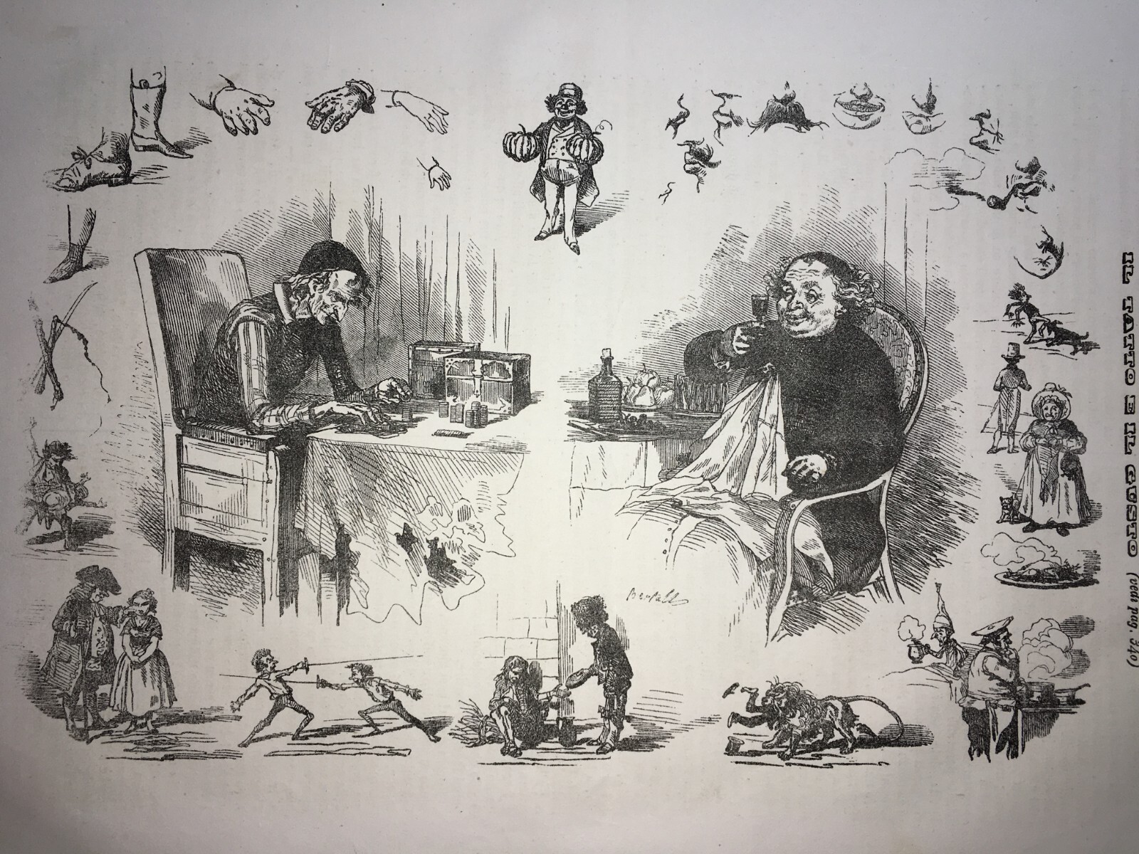 Illustrazione Satirica Di Bertall: I Sensi Del Gusto E Del Tatto
