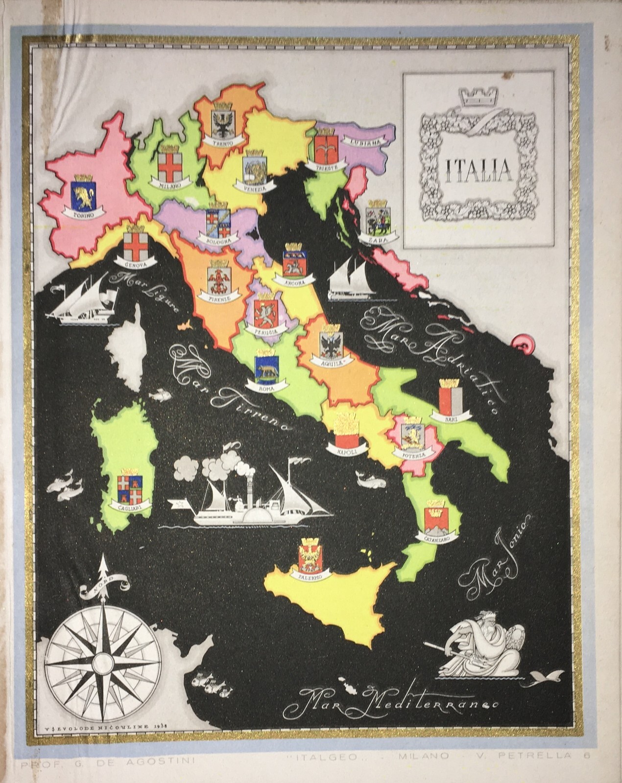 Italia. Carta Araldica Delle Regioni. Mappa Cromolitografica Di V. Nicouline