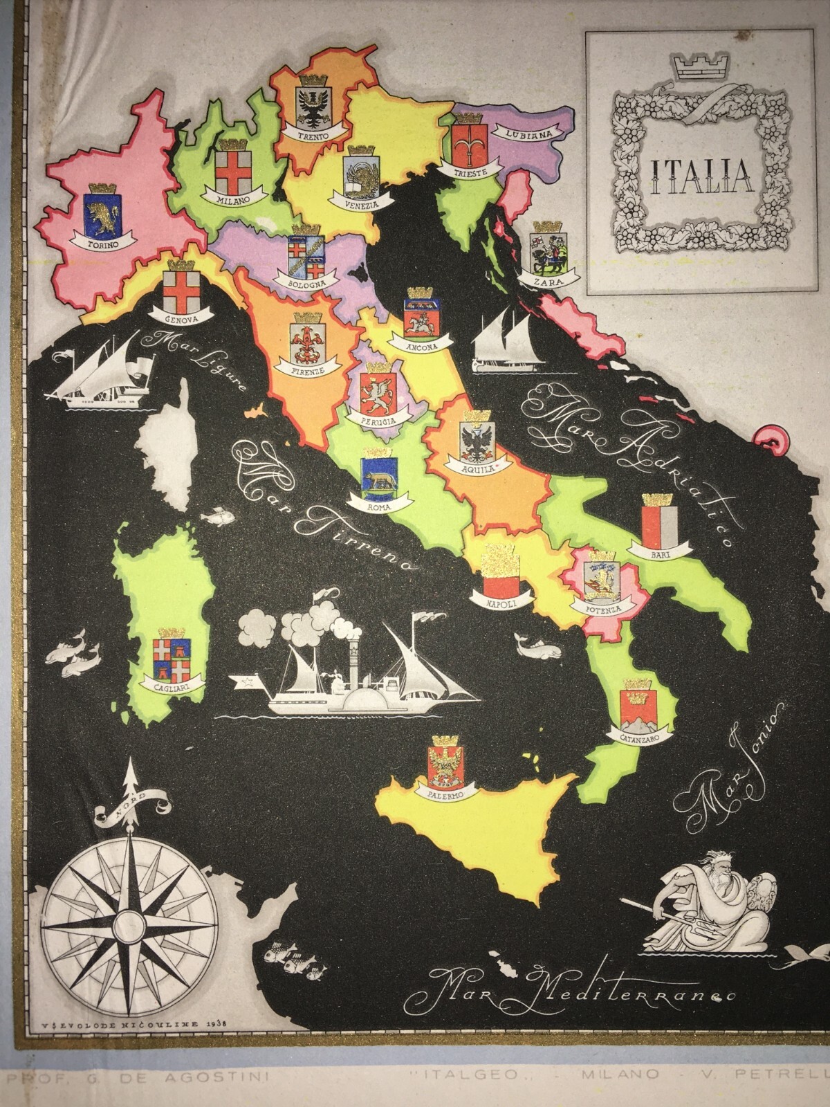 Italia. Carta Araldica Delle Regioni. Mappa Cromolitografica Di V. Nicouline