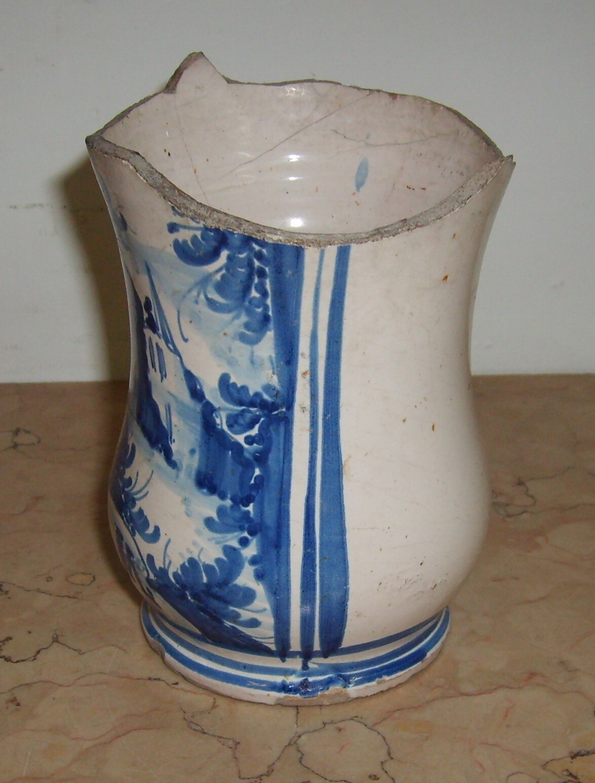 Antica Maiolica Meridionale Albarello Vaso Da Farmacia Veduta Paesaggistica '700