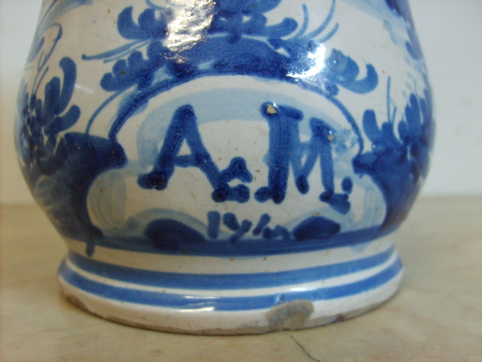 Antica Maiolica Meridionale Albarello Vaso Da Farmacia Veduta Paesaggistica '700