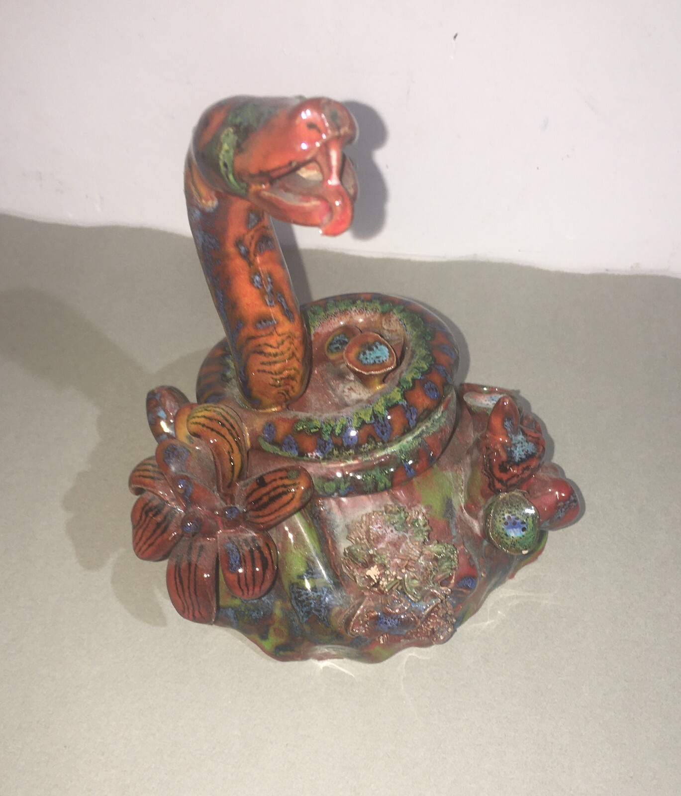 Scultura Cobra In Ceramica Policroma Di Ducci, San Marino