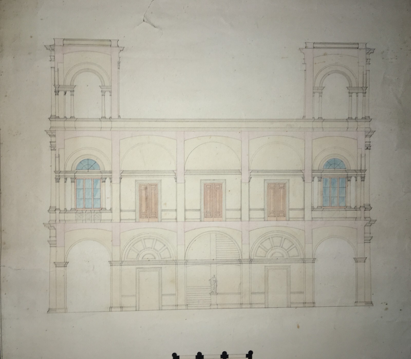 Architettura Antico Progetto Architettonico Palazzo Disegno Originale d'Epoca