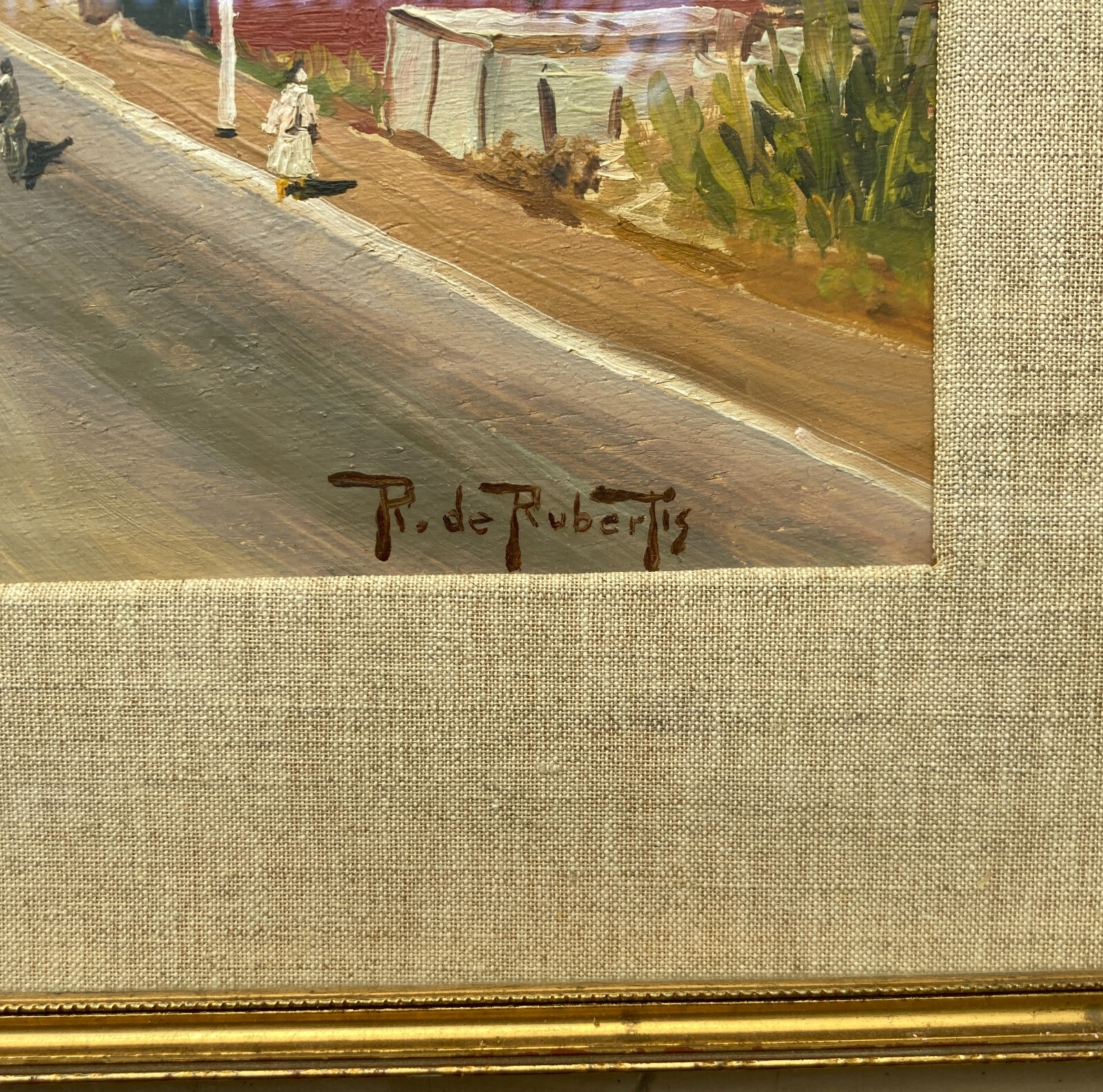 Arte Paesaggio Urbano Animata Veduta Dipinto d'Epoca R. De Robertis Firmato '900