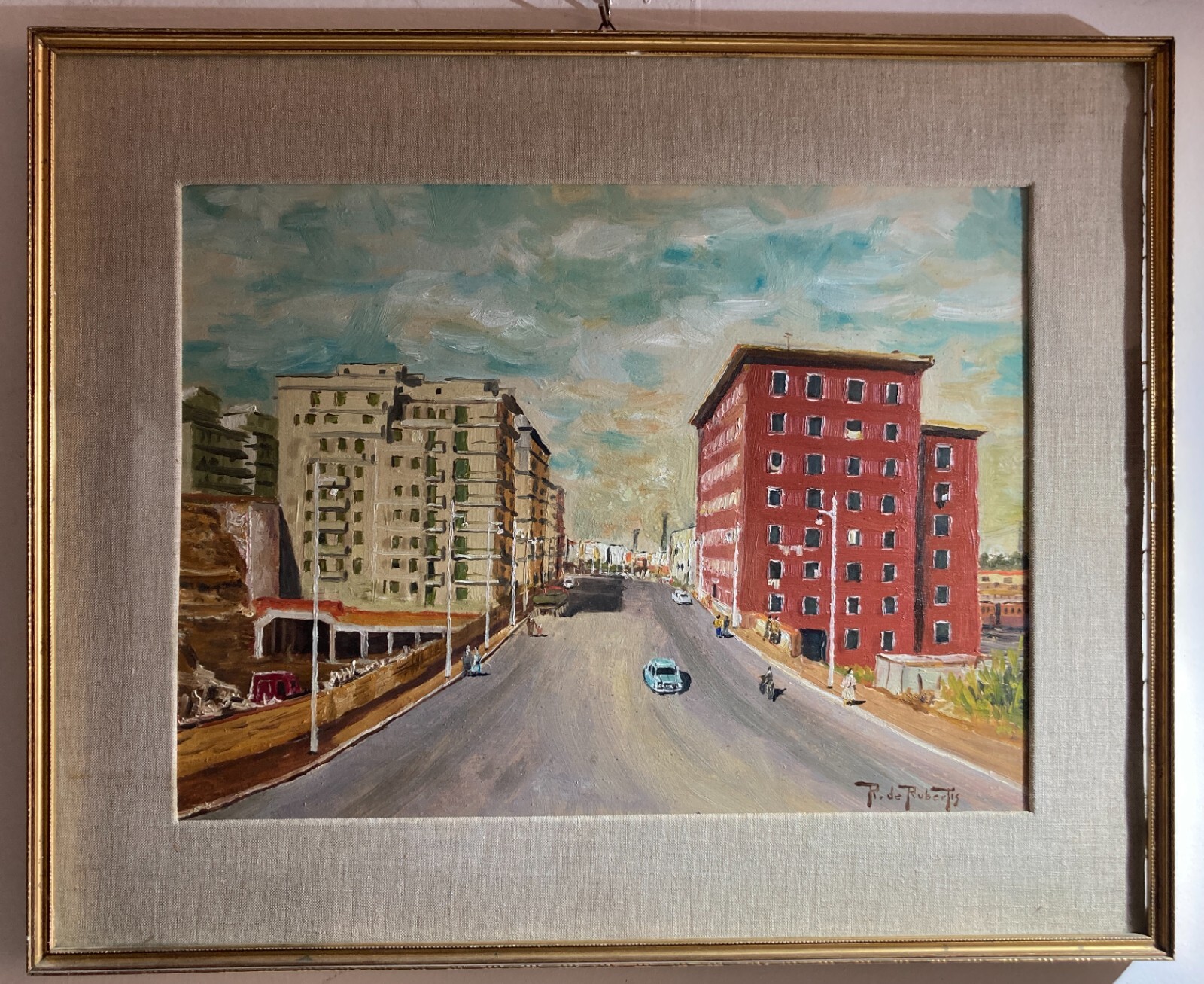 Arte Paesaggio Urbano Animata Veduta Dipinto d'Epoca R. De Robertis Firmato '900