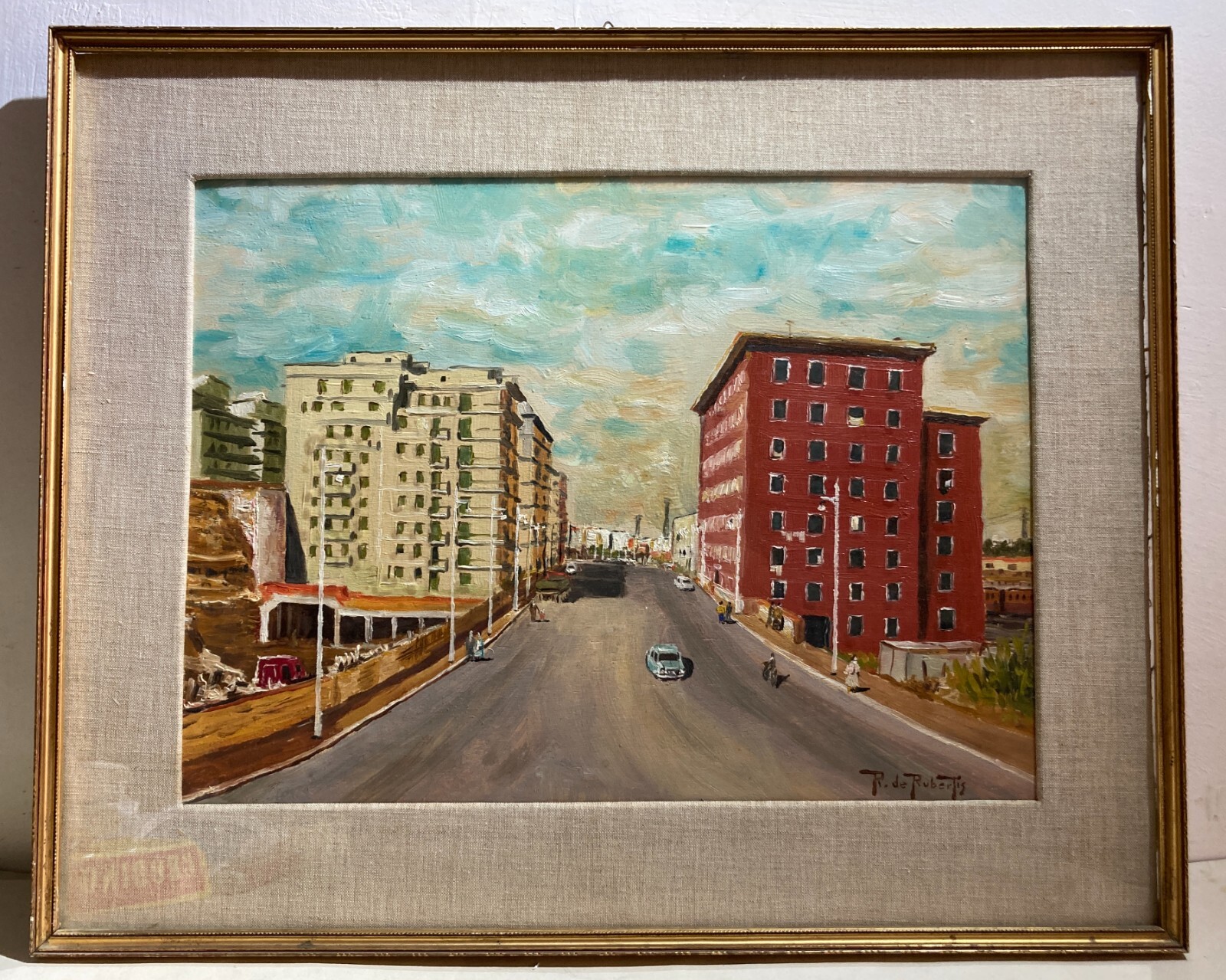 Arte Paesaggio Urbano Animata Veduta Dipinto d'Epoca R. De Robertis Firmato '900