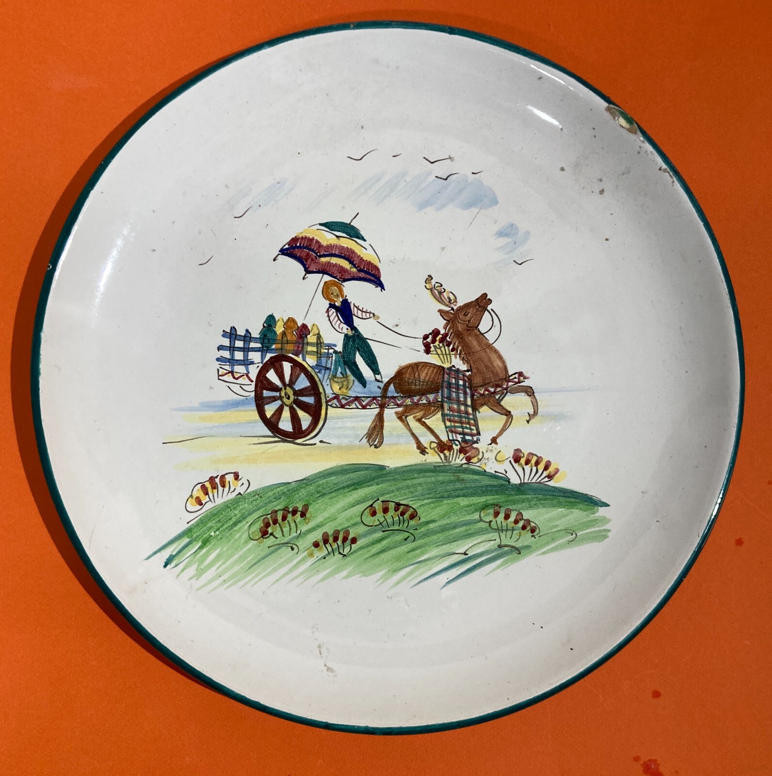 Arte Della Ceramica. Murano. Ceramista Guerrieri. Piatto Decorativo Con Calesse