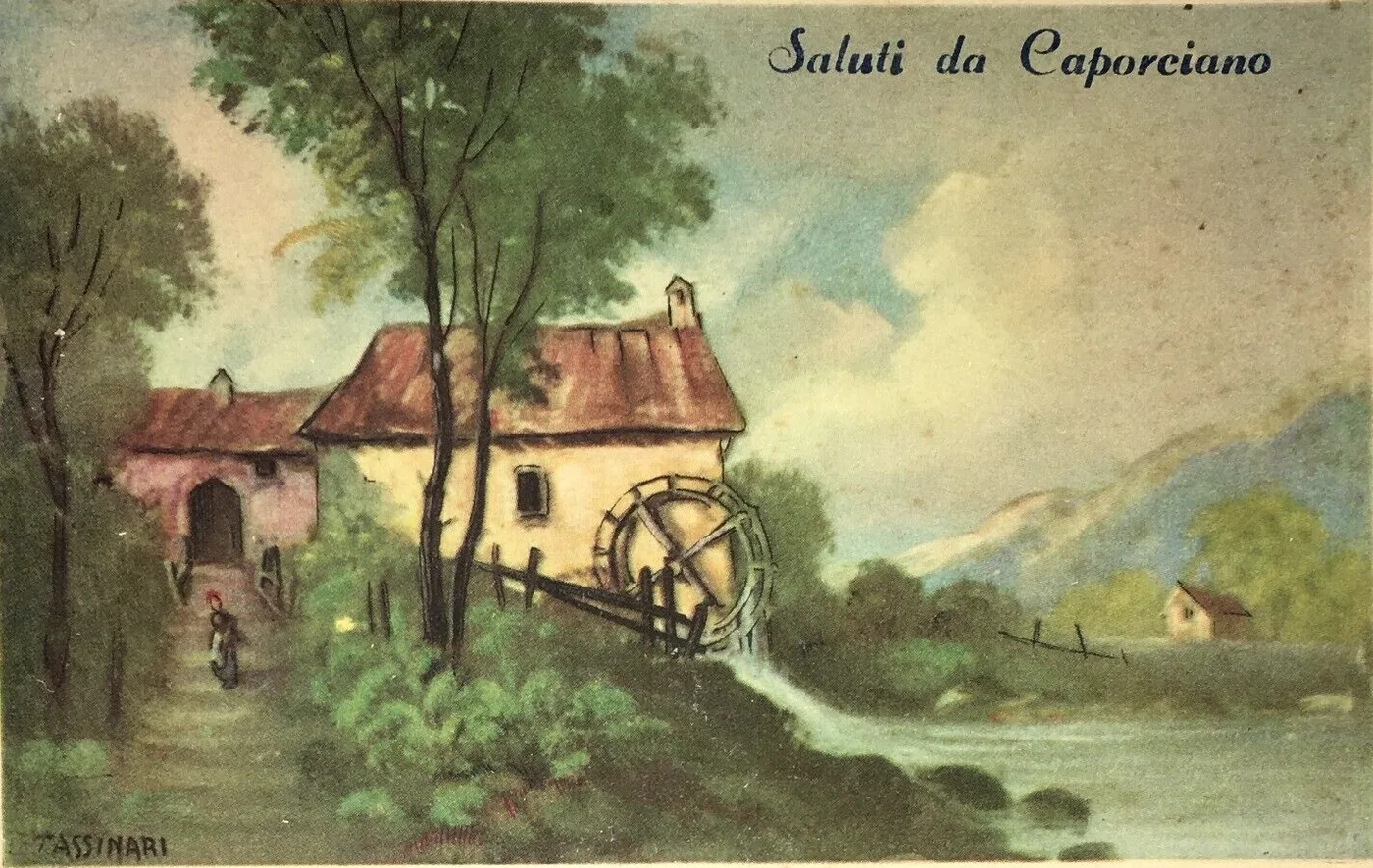 Abruzzo Caporciano Cartolina Illustrata d'Epoca Artista Tassinari, foto 3 di 3