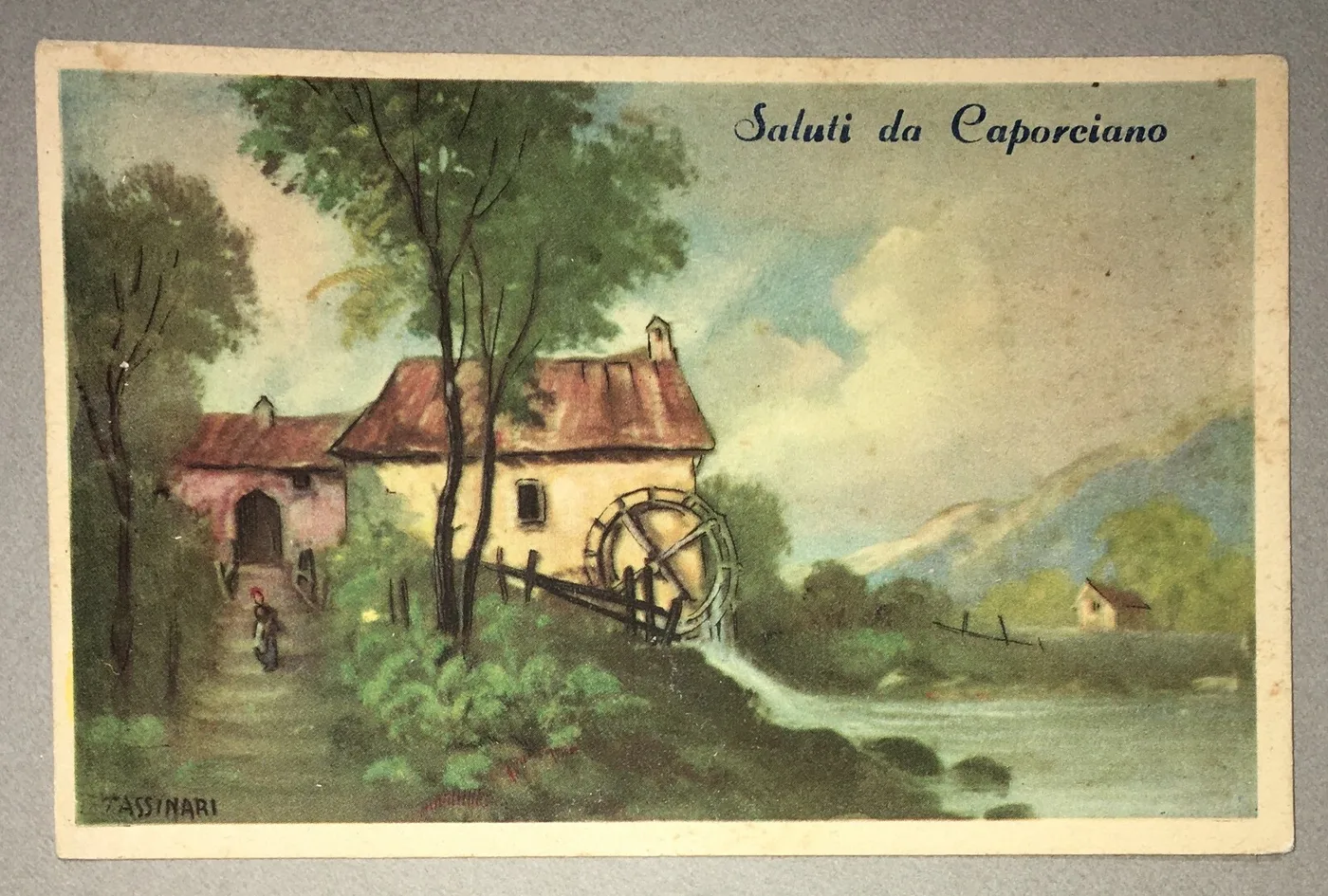 Abruzzo Caporciano Cartolina Illustrata d'Epoca Artista Tassinari, foto 2 di 3