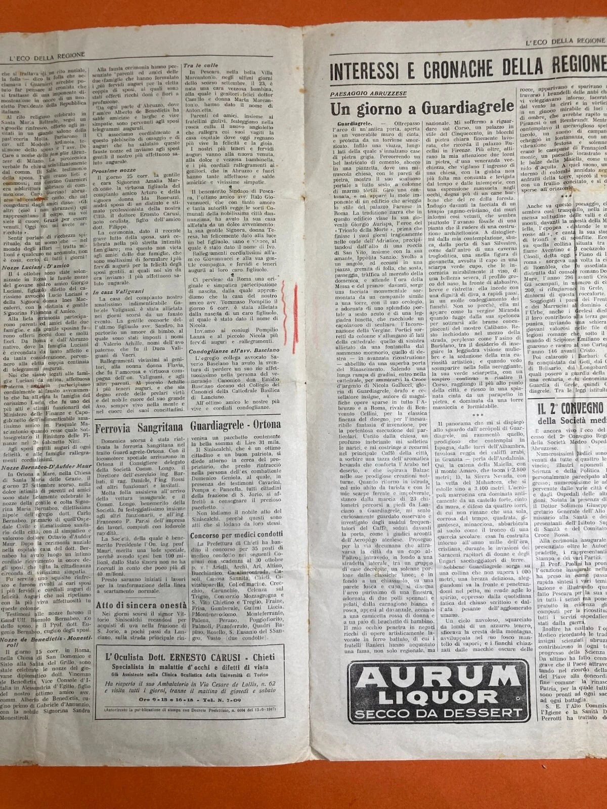 L'Eco Della Regione: Settimanale Di Cronaca Abruzzese (19 22 Ottobre 1947), foto 2 di 3