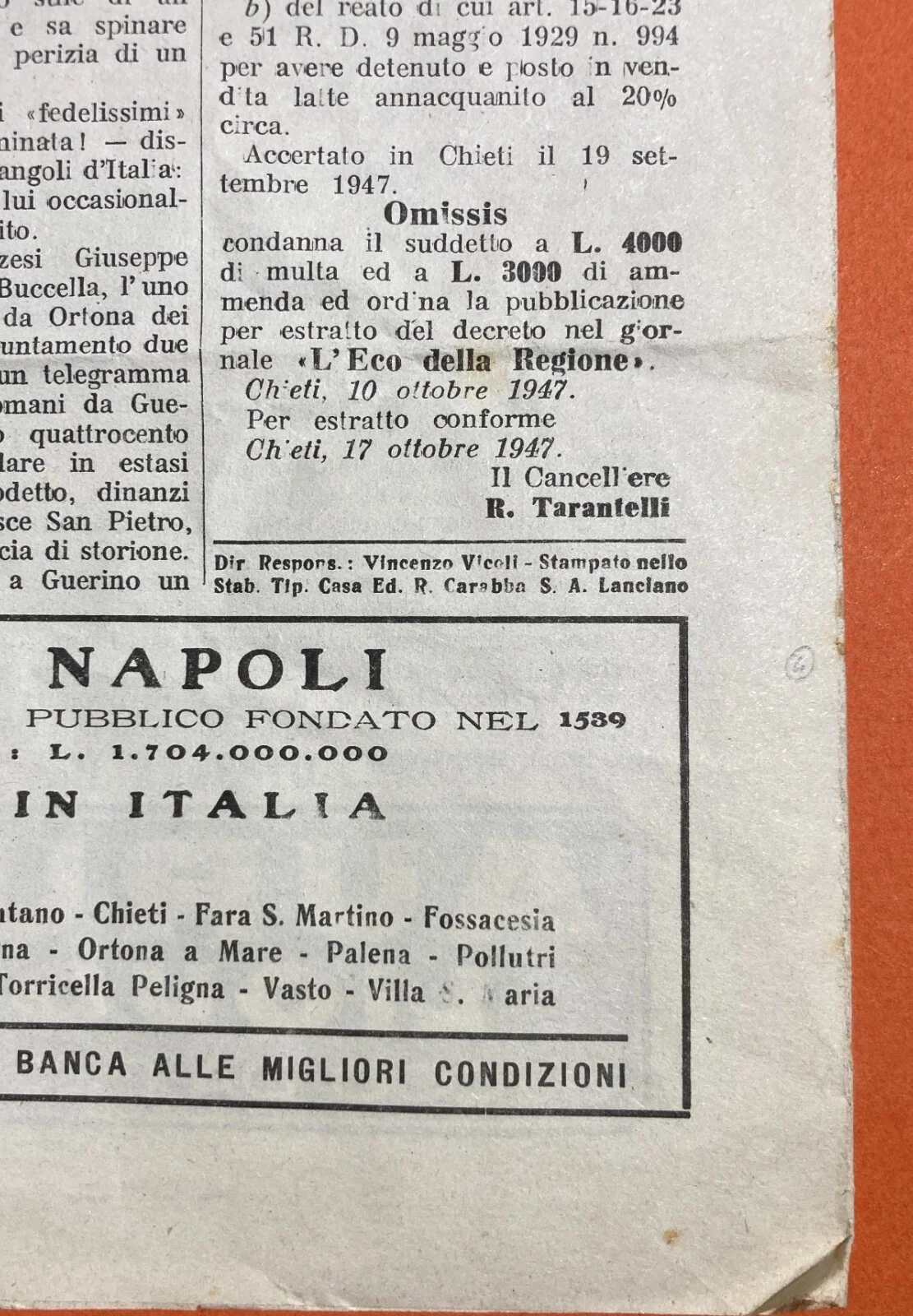 L'Eco Della Regione: Settimanale Di Cronaca Abruzzese (19 22 Ottobre 1947), foto 3 di 3