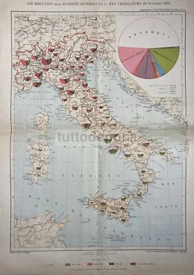 Politica Elezioni 1919, Collegi Elettorali, Grande Mappa Geografica, Astenuti, Malta, foto 3 di 5