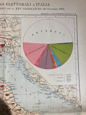 Politica Elezioni 1919, Collegi Elettorali, Grande Mappa Geografica, Astenuti, Malta, foto 2 di 5