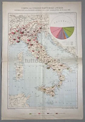 Politica Elezioni 1919, Collegi Elettorali, Grande Mappa Geografica, Astenuti, Malta, foto 4 di 5