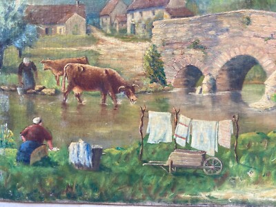 Arte Artista Dufour Paesaggio Con Ponte Antico Dipinto Firmato E Datato 1922
