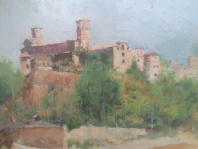 Pittura Italiana: Paesaggio Con Veduta Di Borgo Laziale Di Giuseppe Pastina, 1936