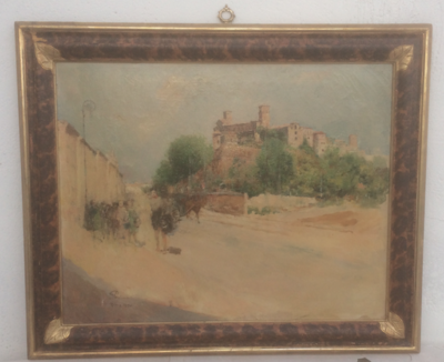 Pittura Italiana: Paesaggio Con Veduta Di Borgo Laziale Di Giuseppe Pastina, 1936