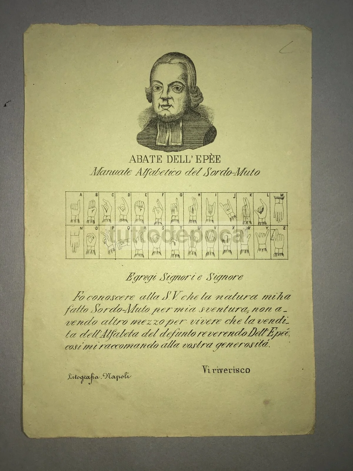 Sordomutismo: Abate De L'Épée Manuale Alfabetico Dei Sordo Muti (segni Della Mano), foto 3 di 3