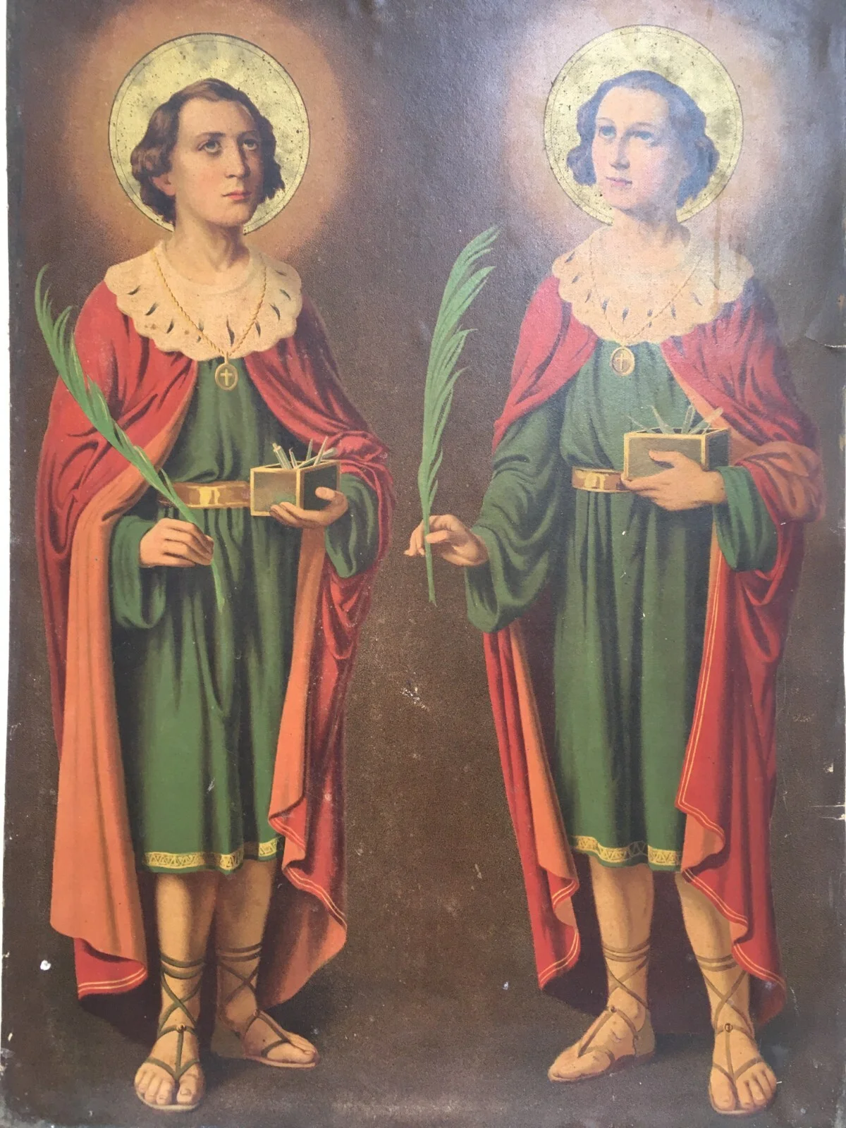 Medicina, Barbieri, Dolciaria, Arte Antica: Stampa Popolare Devozionale Dei Santi Medici, foto 4 di 13