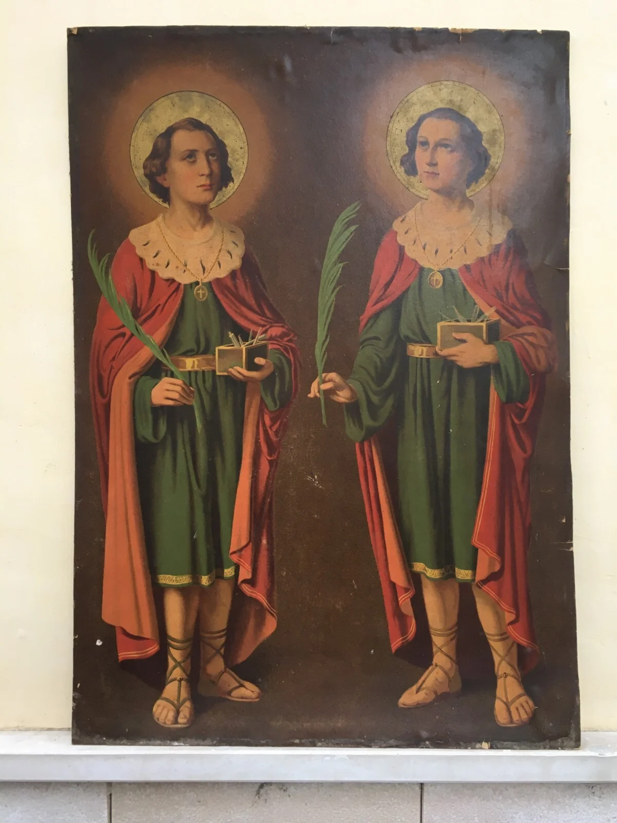 Medicina, Barbieri, Dolciaria, Arte Antica: Stampa Popolare Devozionale Dei Santi Medici, foto 6 di 13