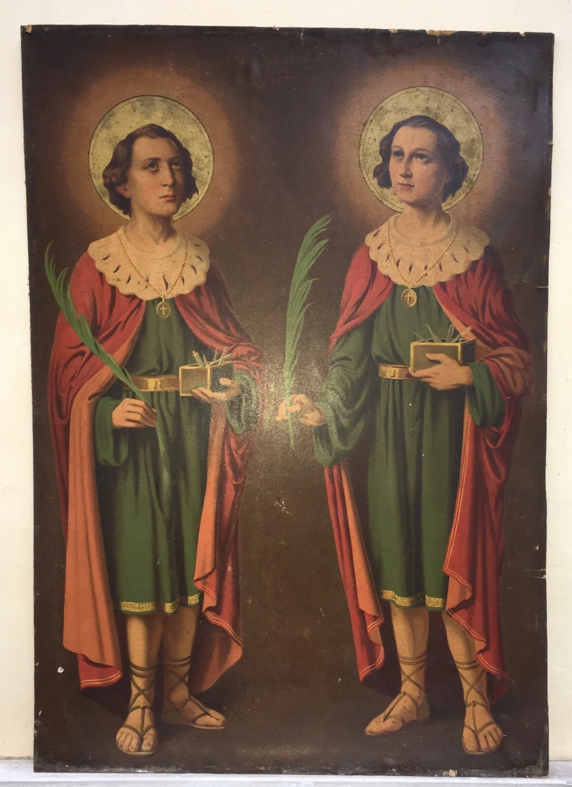 Medicina, Barbieri, Dolciaria, Arte Antica: Stampa Popolare Devozionale Dei Santi Medici, foto 12 di 13