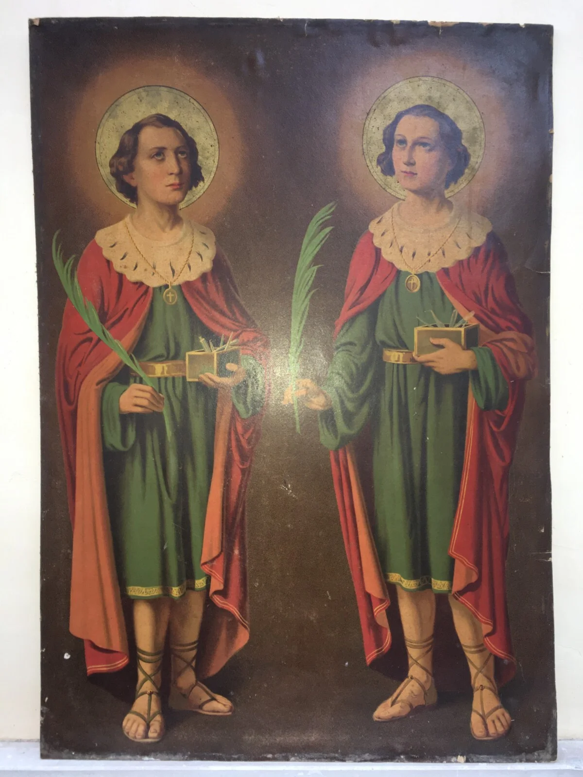 Medicina, Barbieri, Dolciaria, Arte Antica: Stampa Popolare Devozionale Dei Santi Medici, foto 3 di 13