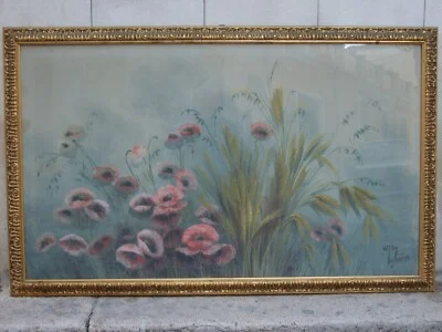 Campo di Grano e Papaveri, Tempera di Gaetano Paloscia, foto 3 di 5