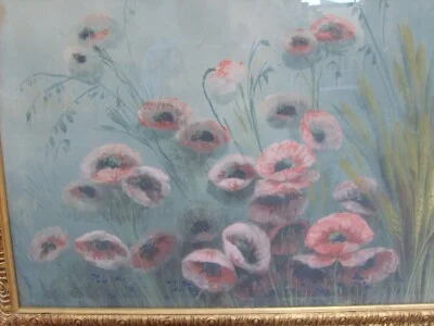Campo di Grano e Papaveri, Tempera di Gaetano Paloscia, foto 4 di 5