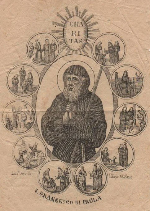 Litografia di San Francesco di Paola con i Miracoli, XIX Secolo