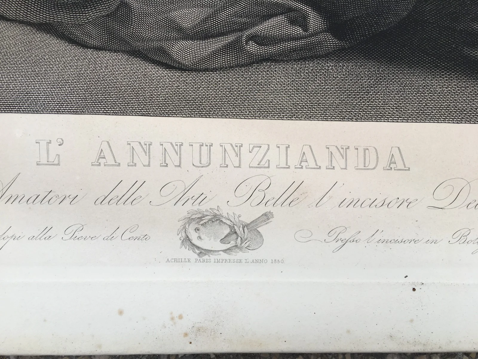L'Annunzianda, Acquaforte di Guadagnini da Guercino, 1850, foto 19 di 19