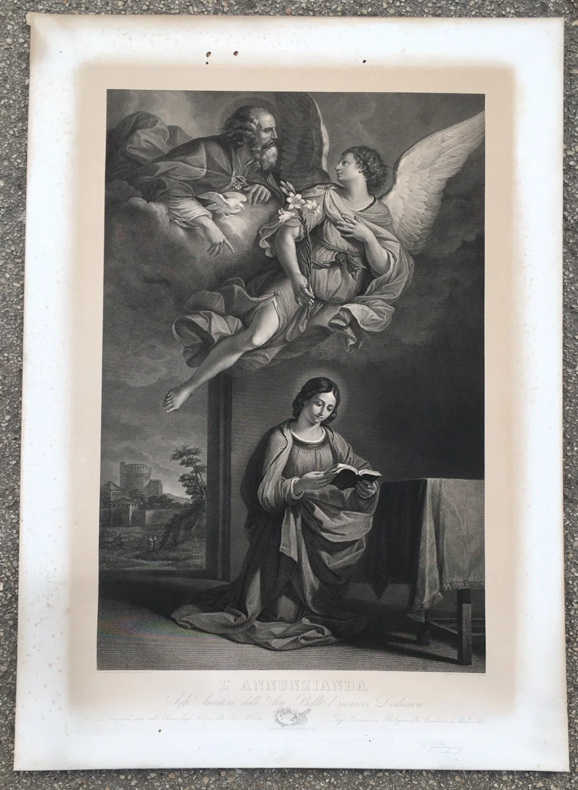 L'Annunzianda, Acquaforte di Guadagnini da Guercino, 1850, foto 15 di 19