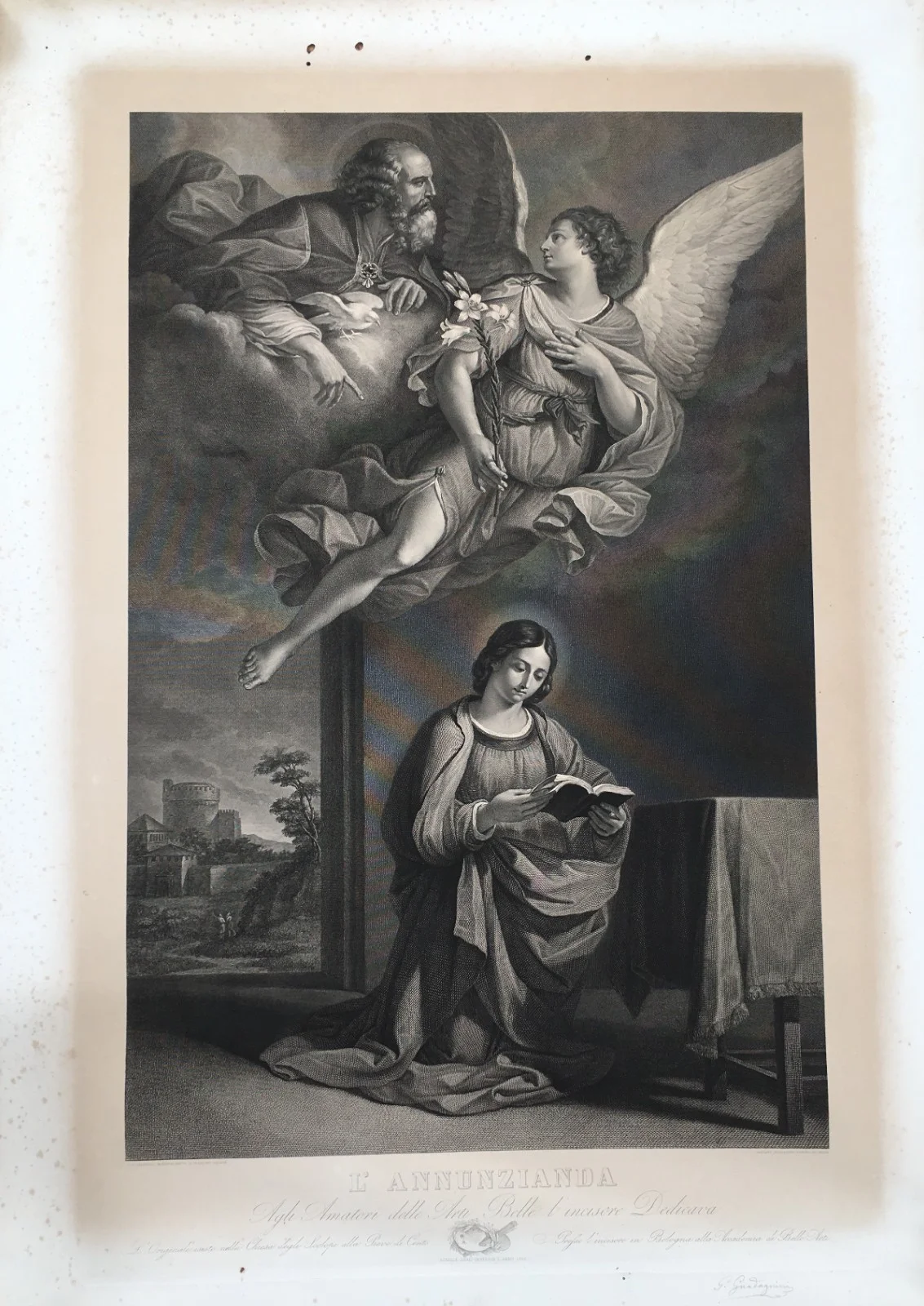 L'Annunzianda, Acquaforte di Guadagnini da Guercino, 1850, foto 8 di 19