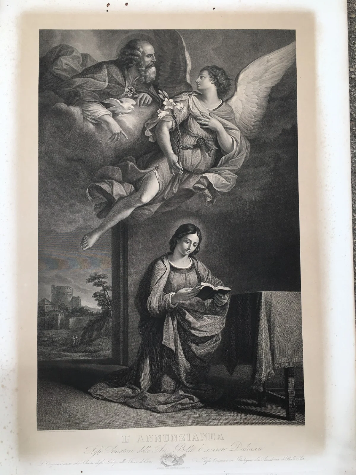 L'Annunzianda, Acquaforte di Guadagnini da Guercino, 1850, foto 14 di 19