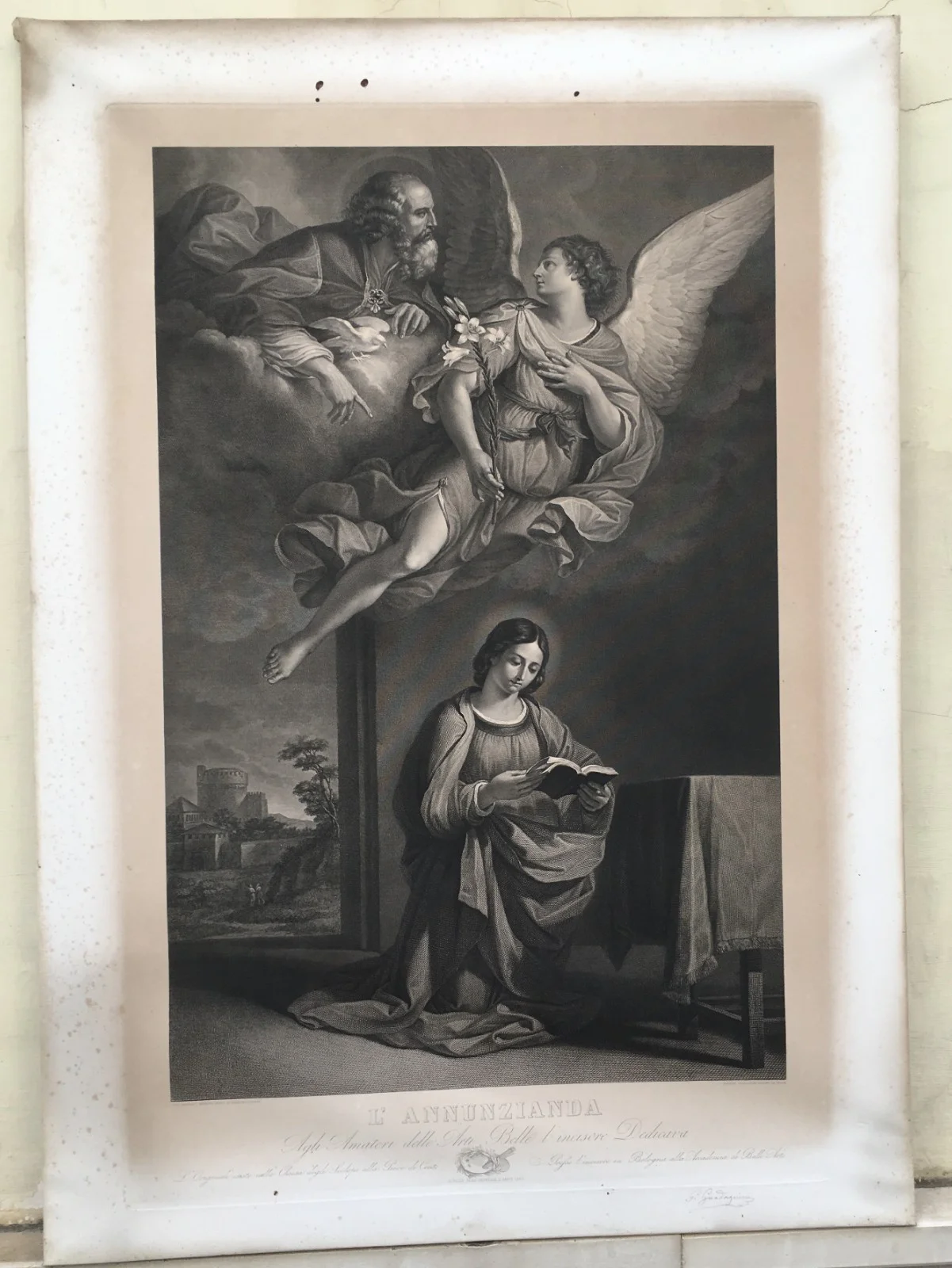 L'Annunzianda, Acquaforte di Guadagnini da Guercino, 1850, foto 2 di 19