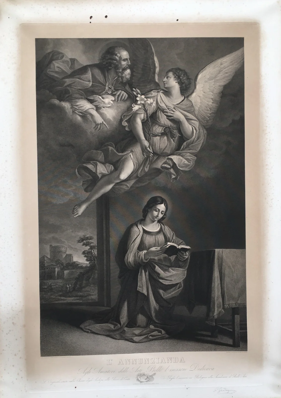 L'Annunzianda, Acquaforte di Guadagnini da Guercino, 1850, foto 16 di 19